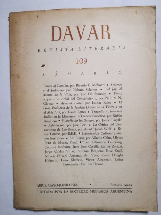 Revista Literaria Davar Nº 109 Varios