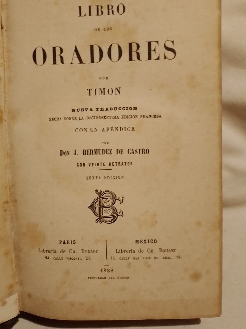 Libro de los oradores - Timon - Editor Charcles Bouret  - 1882