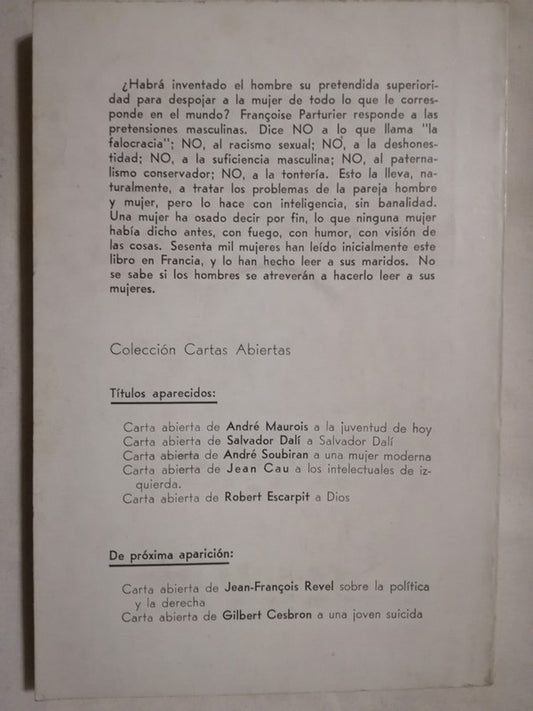 Carta Abierta A Los Hombres Parturier, Françoise