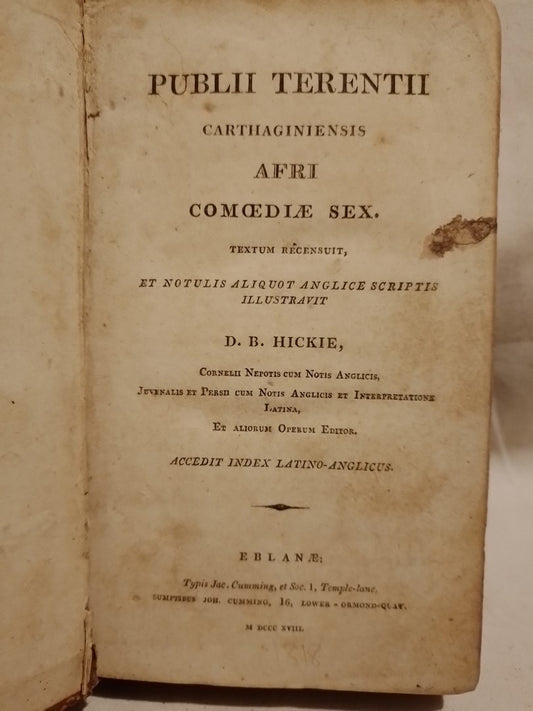 Carthaginiensis Afri Comediae Sex. Textum Recensuit - Terencio, Plubio (Publii Terentii) - Hickle - 1818