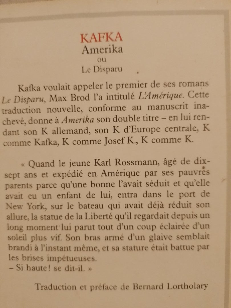 Amerika ou Le Disparu / Kafka, Franz