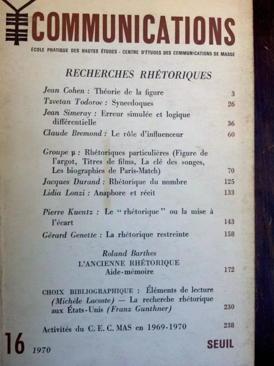 Revue Communications 16 - Todorov, Cohen, Barthes,