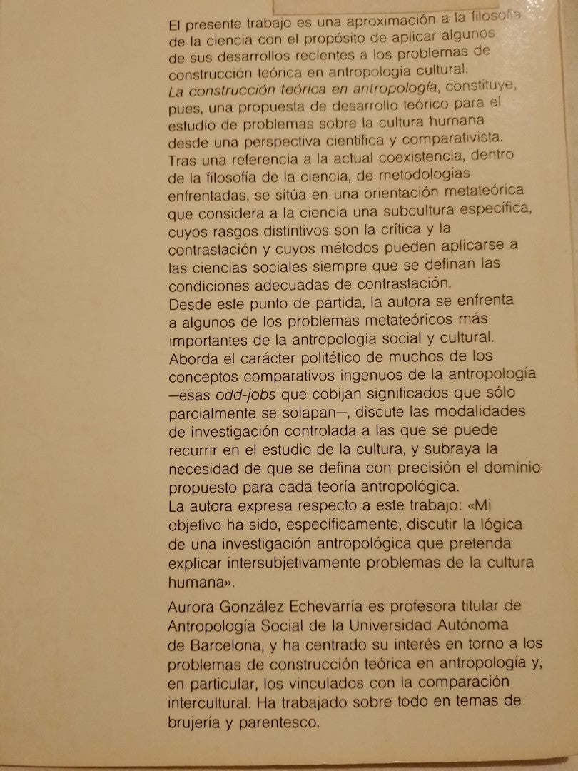 La construcción teórica en Antropología / González Ecgevarría, Aurora