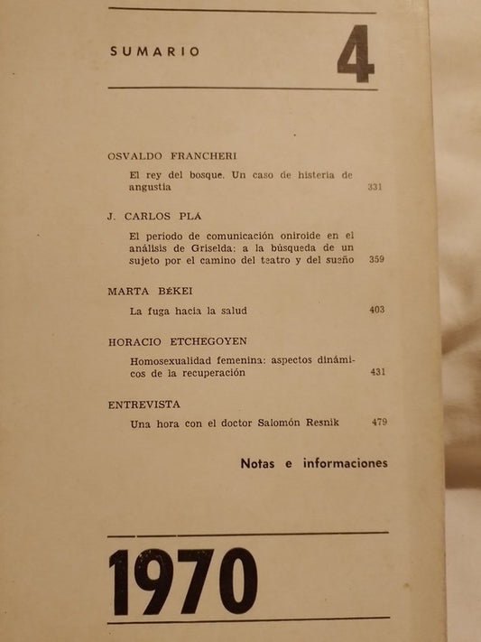 Revista Uruguaya de Psicoanálisis Nº 4 1970 / Francheri, Plá, Békei, Etchegoyen
