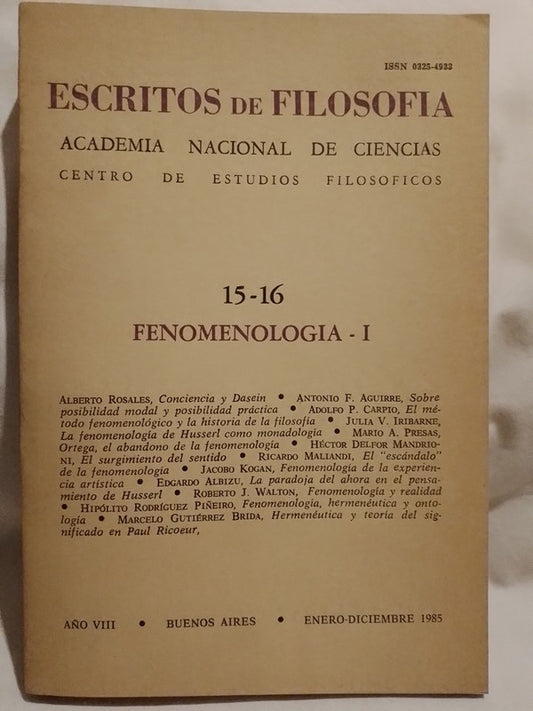 Escritos de Filosofía Nº 15-16  Fenomenología - I / Varios