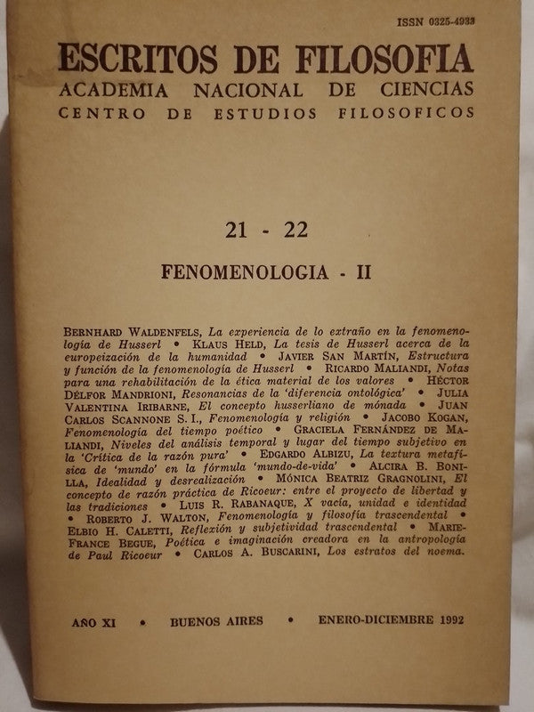 Escritos de Filosofía Nº 21 - 22 Fenomenología - II / Varios