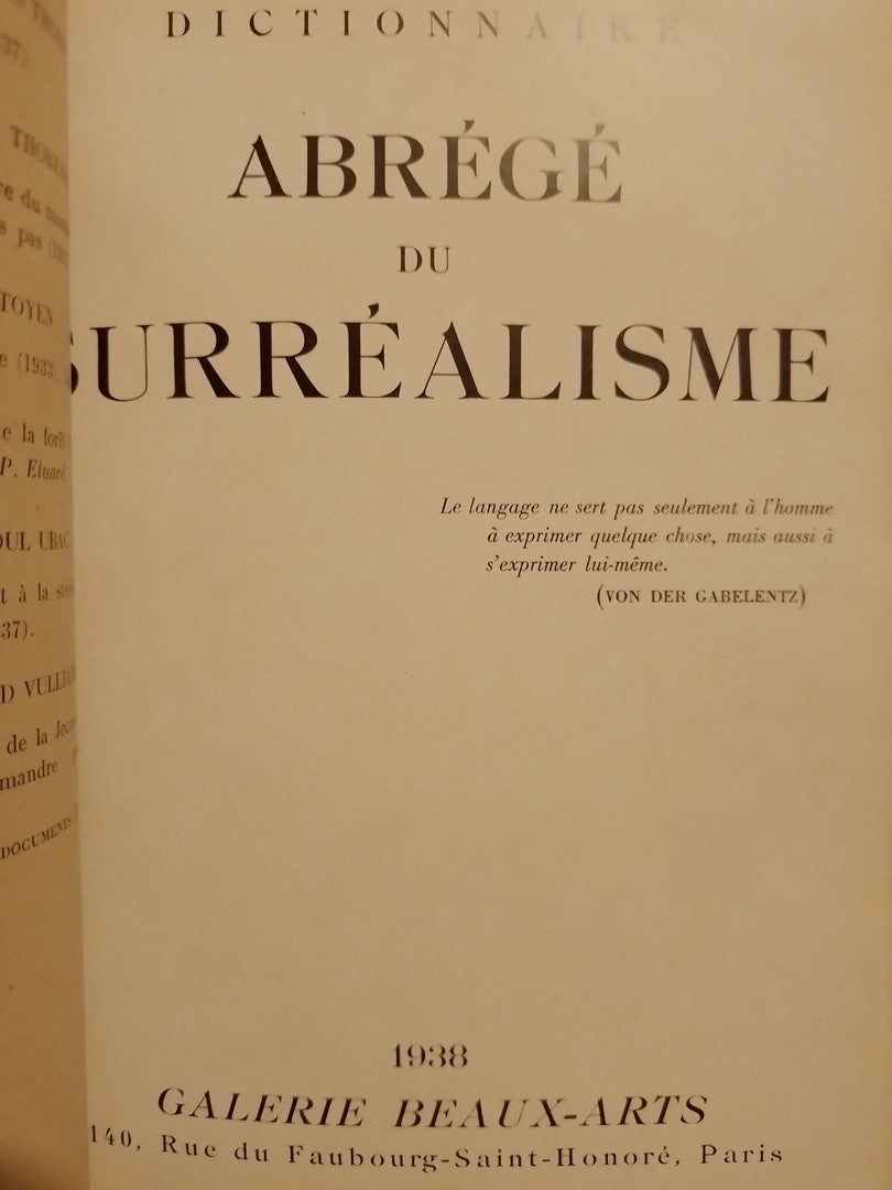 Dictionnaire Abrégé du Surrealisme 1938 Primera edición